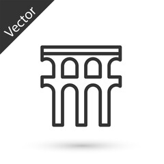 Grey line Aqueduct of Segovia, Spain icon isolated on white background. Roman Aqueduct building. National symbol of Spain. Vector
