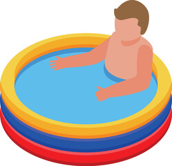 Bathing a baby in circle basin icon isometric vector. Cute infant. Bath diaper