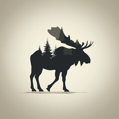 Obraz premium Silhouette of moose in forest. Large hoofed beast..