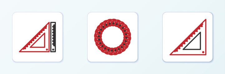 Set line Triangular ruler, and Laurel wreath icon. Vector