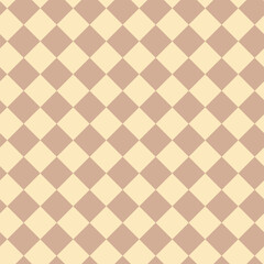 A pattern of light and dark brown squares of a chessboard. Wooden board for chess moves on a checkered background. Chess cartoon. Texture for printing on textiles and paper. Gift packaging