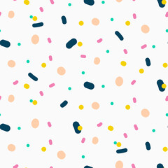 Colorful abstract confetti chaotic dots seamless pattern background.