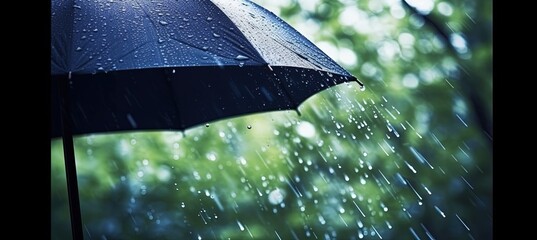 heavy rain on black umbrella, weather concept. Generative AI