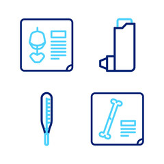 Set line X-ray shots, Medical thermometer, Inhaler and icon. Vector