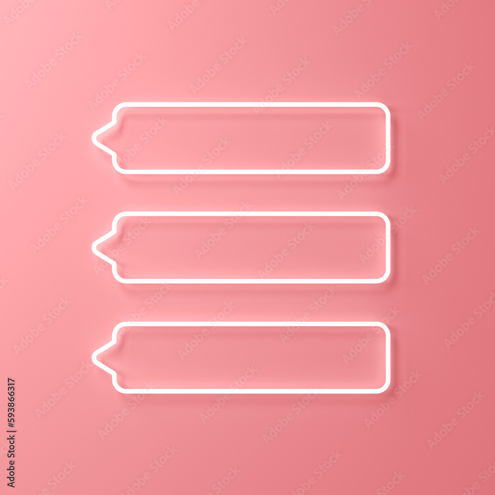 Poster Blank neon light list menu tab index signs or neon infographics tab index template isolated on pink pastel color wall background with shadow minimal idea concept 3D rendering