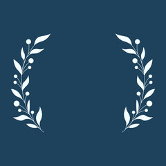 Leaf and Branch Frame hand drawn style. 
Leaf navy and white frame of twigs leaves. 
Frames for the Valentine&rsquo;s Day, wedding decor, logo and identity template.