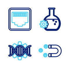 Set line Customer attracting, Genetic engineering, Bioengineering and Network port cable socket icon. Vector