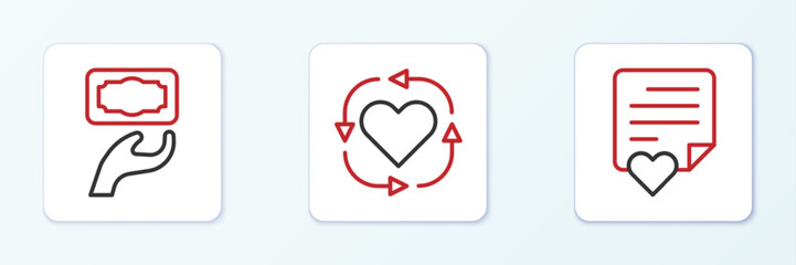 Set line Envelope with heart, Donation and charity and Volunteer icon. Vector
