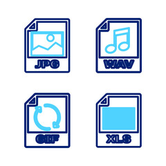 Set line XLS file document, GIF, WAV and JPG icon. Vector