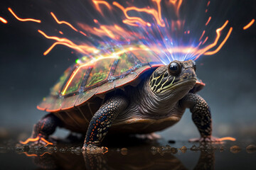 turtle wearing a suit VR  AI Metaverse goggles. Generative AI.