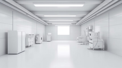 Fototapeta na wymiar A long corridor in a hospital with various procedural rooms. Generative AI.
