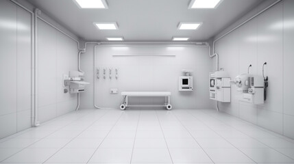 A long corridor in a hospital with various procedural rooms. Generative AI.