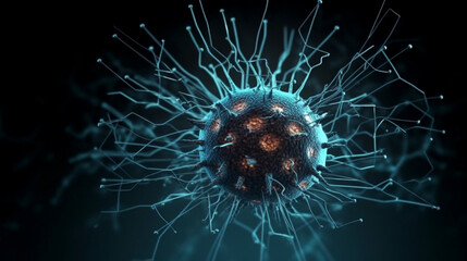 Obraz premium Coronavirus (COVID-19) pandemic risk concept of the COVID-19 virus disease Virus microscope close up view, 3D illustration.Generative AI.