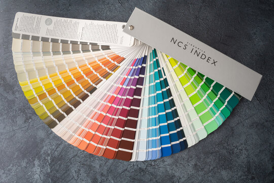 Tikkurila NCS Index color palette. Natural Color System model. Guide catalog with colour swatches for architect or interior designer, choosing paint colors on April 24, 2023 in Krakow, Poland.