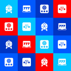 Set Lucky wheel, Laptop and slot machine, Online poker table game and Casino icon. Vector