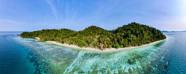 drone view at the beach of Koh Kradan island in Thailand