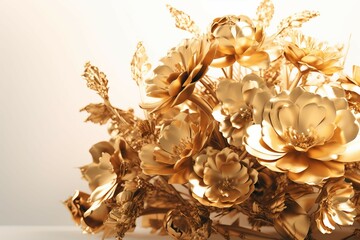 Gorgeous bouquet of gold flowers. Generate Ai