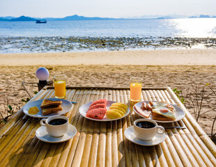 breakfastat the beach of Koh Kradan island in Thailand
