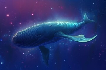 Big whale floating in night stars. Generate Ai