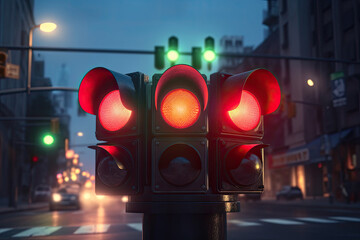 Traffic light on the street. Generative AI.