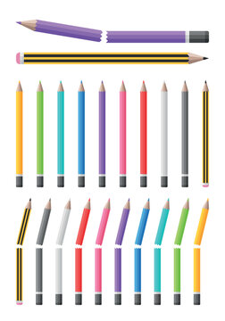 Collection de crayons pastel - Fournitures de bureau et matériel scolaire -  Set de vecteurs colorés. Stock Vector