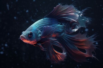 Siamese fighting fish. Blue betta fish in the water. Generative AI.