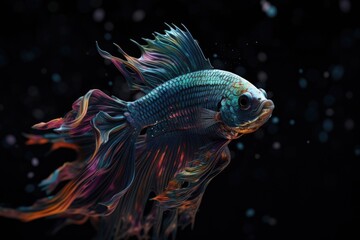 Fototapeta na wymiar Siamese fighting fish. Blue betta fish in the water. Generative AI.