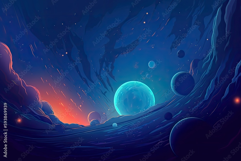 Wall mural planet in space with stars. generative ai.