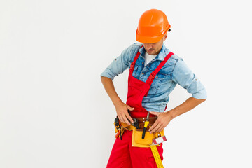 profession, construction and building - happy smiling male worker or builder in helmet over white background.