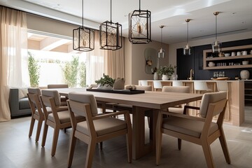 Fototapeta na wymiar Dining interior modern area with wooden design. Generative AI.