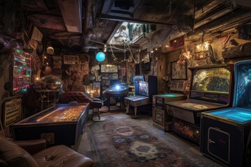 Vintage interior of the games room. Generative AI.