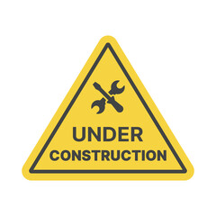 Under construction yellow vector sign. Triangular warning icon.