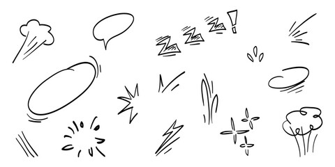 Doodle set cartoon expressions effects. Hand drawn emoticon effects design elements. vector illustration