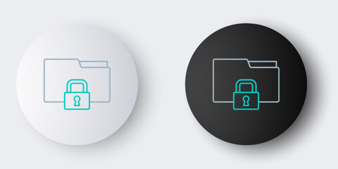 Line Folder and lock icon isolated on grey background. Closed folder and padlock. Security, safety, protection concept. Colorful outline concept. Vector