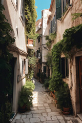 Fototapeta na wymiar A narrow lane with old but beautiful European style houses