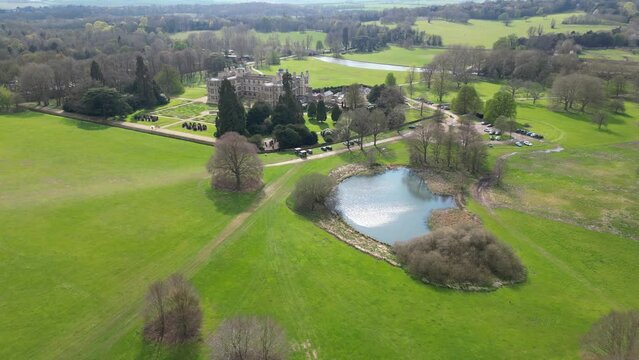 Audley End English heritage stately home Saffron Walden Essex UK Aerial drone footage