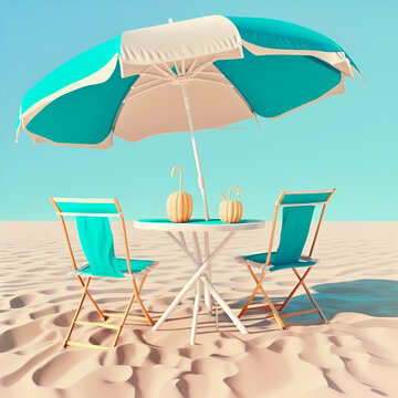 Summer Fun: Beach Chairs and Umbrellas on the Sand