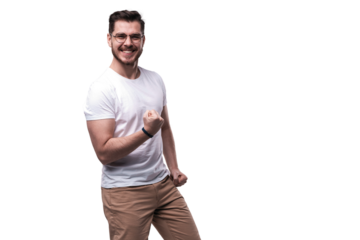 Portrait of successful man showing satisfaction isolated on transparent