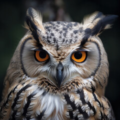 A beautiful owl in the woods, with captivating eyes and majestic feathers. A true symbol of the ecosystem's biodiversity. AI Generative