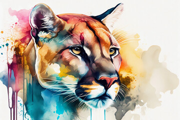 Watercolor painting florida panther. Generative ai.