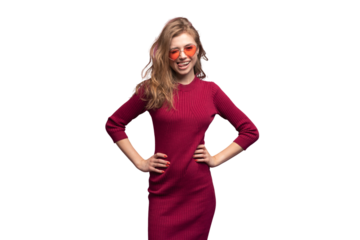 Portrait of a casual happy woman standing isolated over transparent background