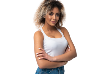 Portrait of beautiful young black woman isolated on transparent