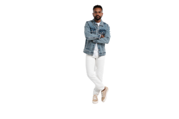 Handsome young african american guy posing in studio - transparent background.