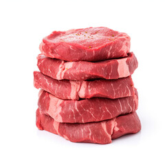 raw beef steak, isolated on white background, food photography