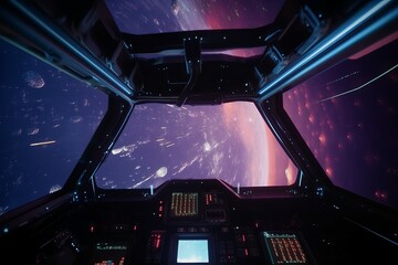 Cockpit space battle ship. Generate Ai