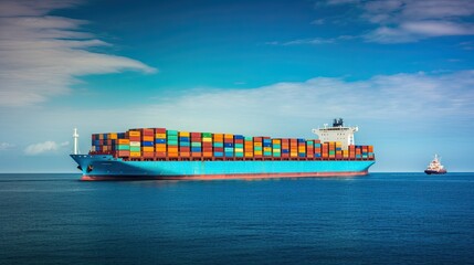 Container ship on the background of the sea, transporting colorful containers. ai generated	