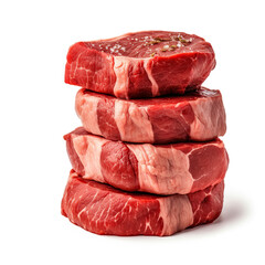 raw beef steak, isolated on white background, food photography