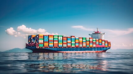 Container ship on the background of the sea, transporting colorful containers. ai generated 