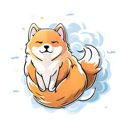 Cute dog, AI generated digital drawing cartoon sticker, pastels colors to use for example as stickers, t-shirt prints or as part of a larger image, transparent background.