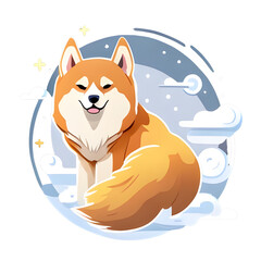 Cute dog, AI generated digital drawing cartoon sticker, pastels colors to use for example as stickers, t-shirt prints or as part of a larger image, transparent background. - obrazy, fototapety, plakaty